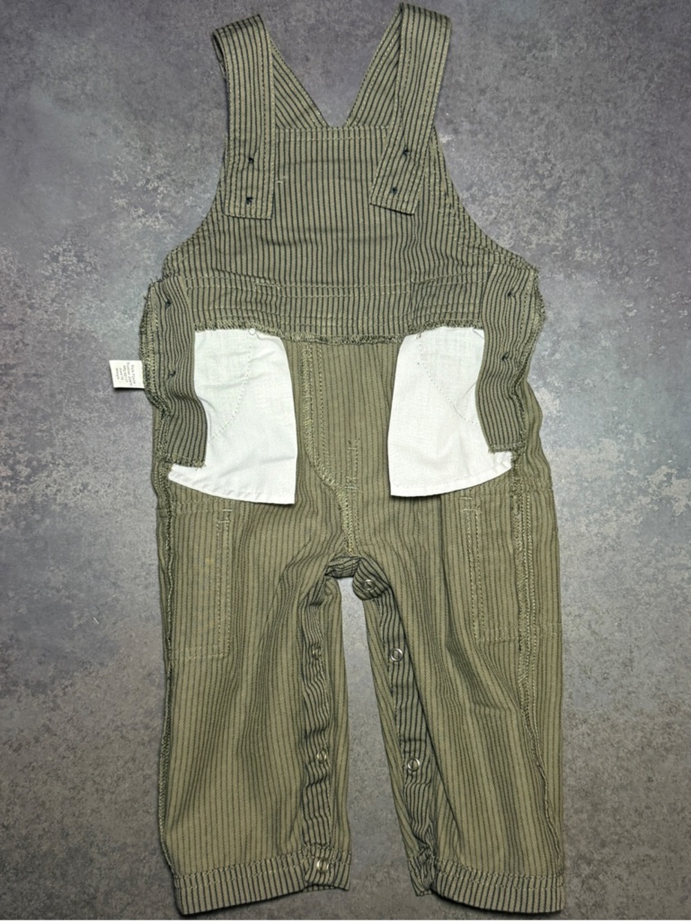 Baby Boys Pinstripe Overalls 12M | Cargo Pocket Bib Overalls | Snap Crotch - Picture 3 of 4